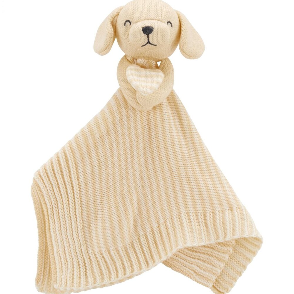 Carter's Golden Retriever Puppy Dog Security Blanket Yellow Stripes Lovey NWT